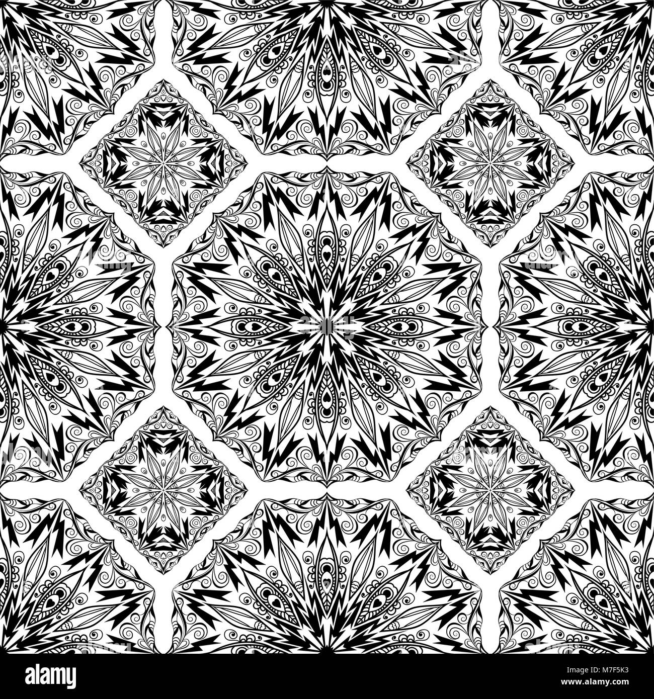 Vector seamless pattern from black abstract mandalas on white ...