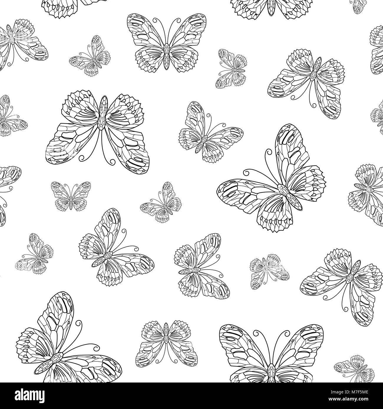 Vector seamless pattern from butterfly contour. Coloring page book ...