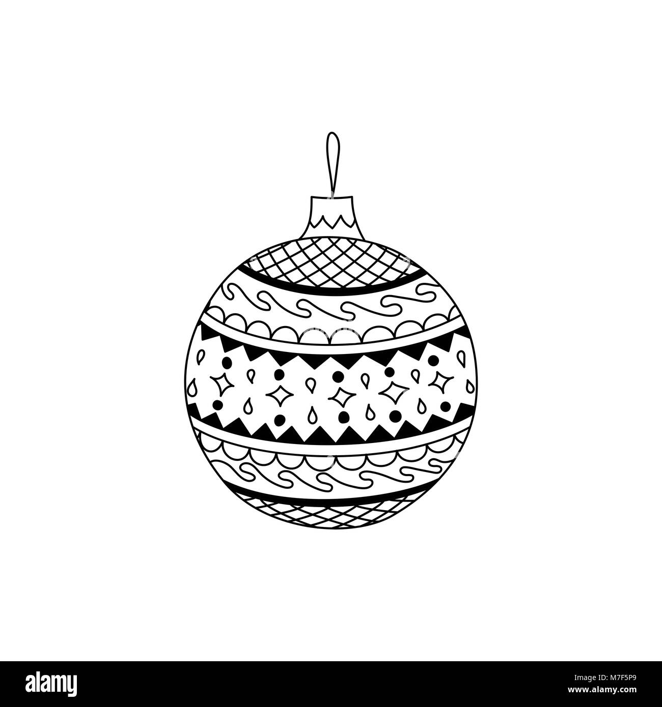 Vector hand drawn Christmas ball toy. Christmas coloring page book ...