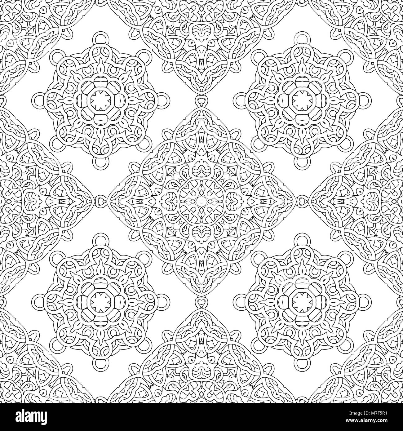 seamless pattern of black and white mandala. Line art background ...