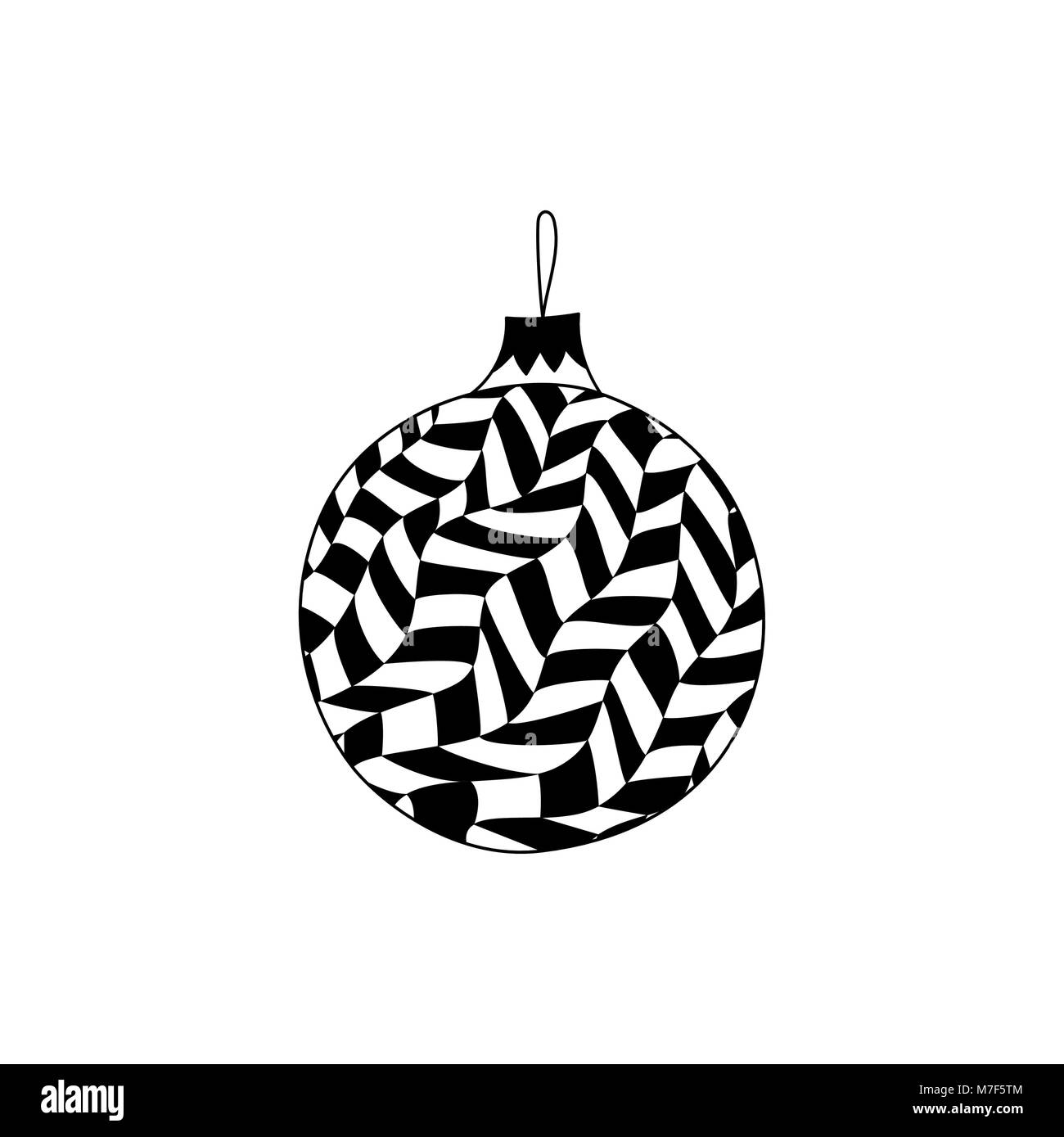 Vector hand drawn Christmas ball toy with in zentangle style. Christmas coloring page book Stock Vector