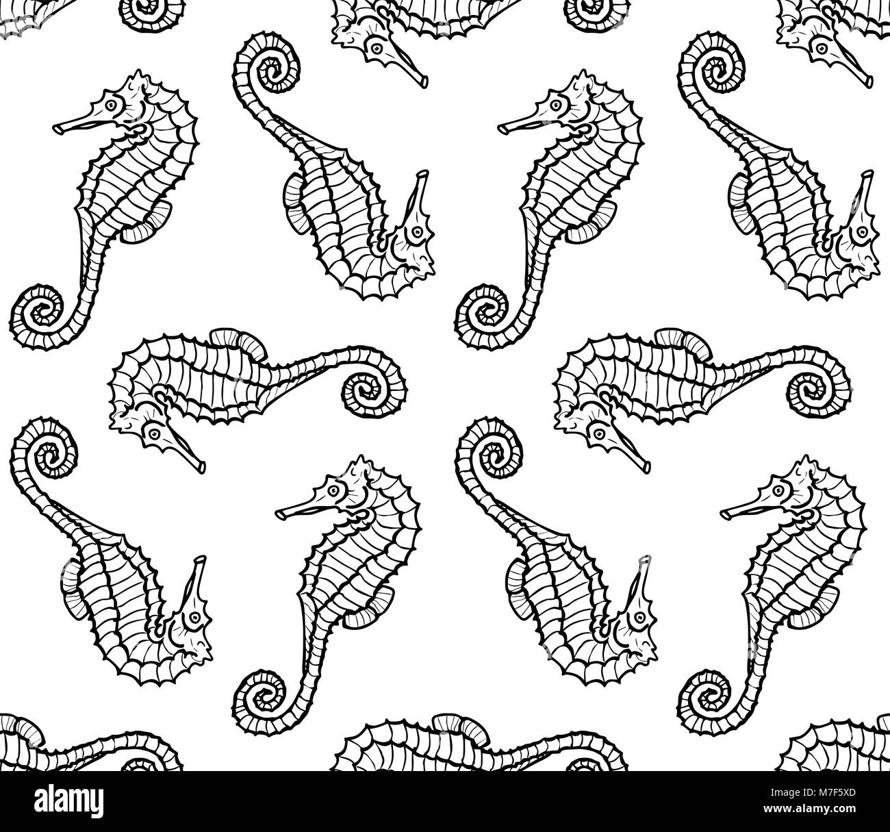 Vector seamless pattern from seahorse silhouette. Hippocampus ...