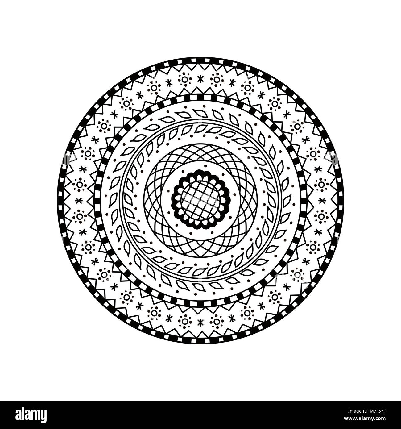 Vector round mandala. Ethnic decorative ornament. Coloring page book anti stress for adult Stock Vector