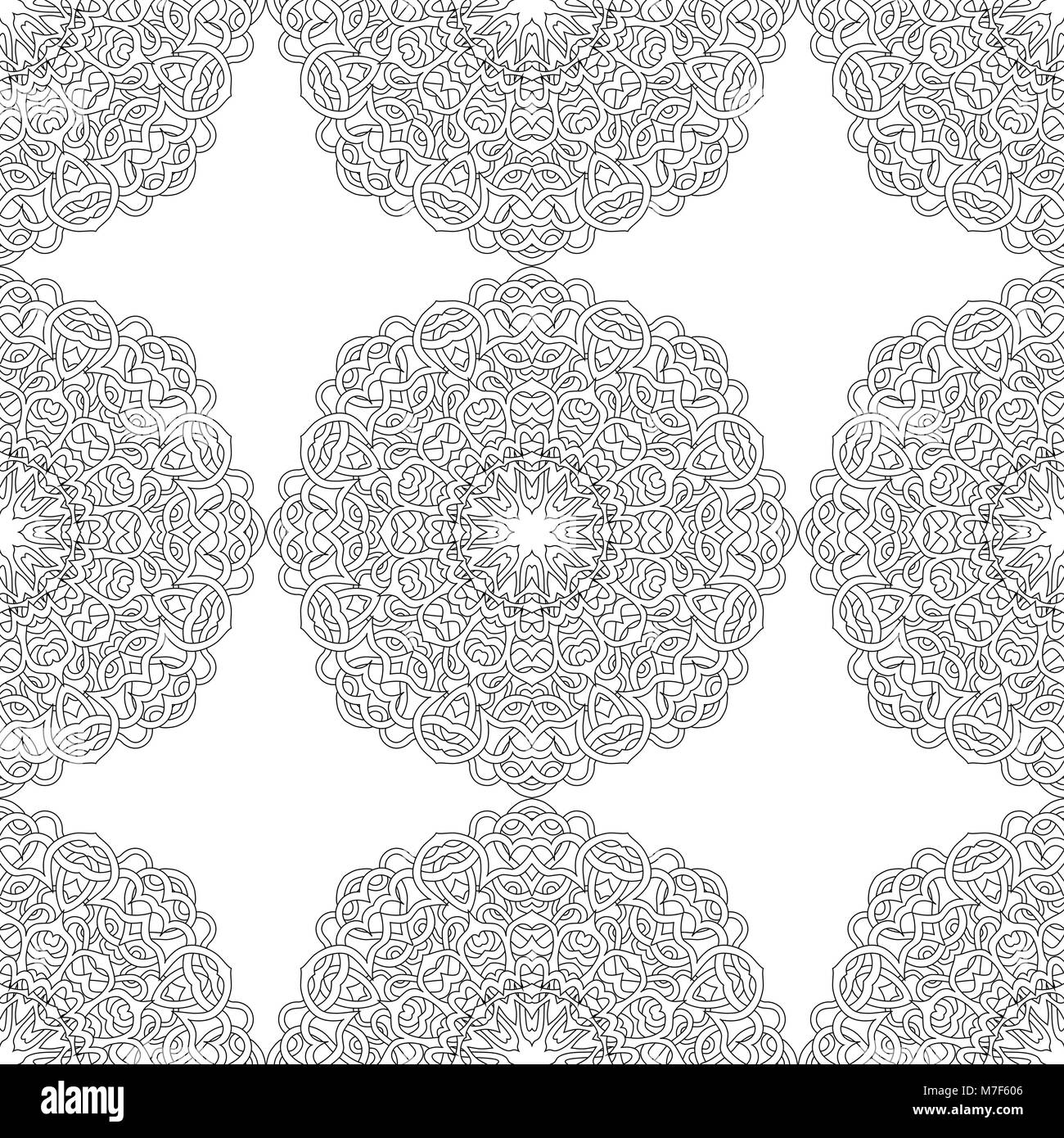 seamless pattern of black and white mandala. Line art background Stock ...