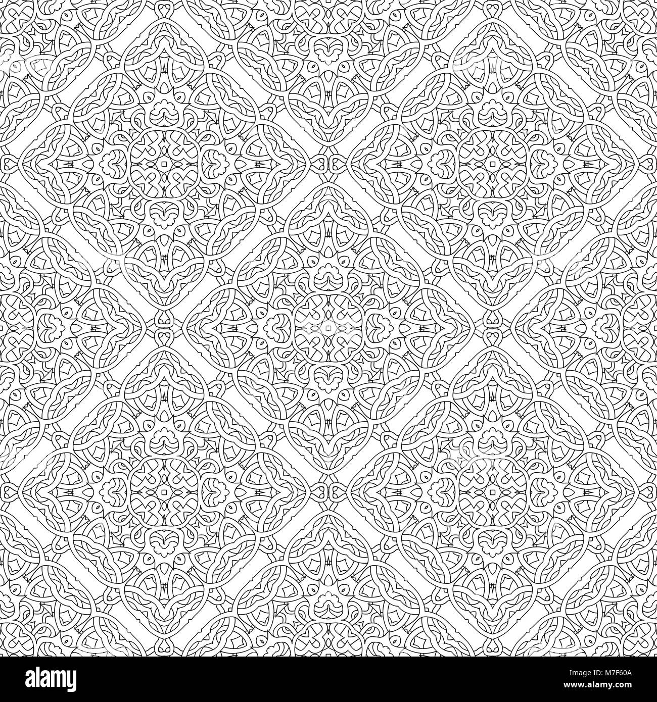 seamless pattern of black and white mandala. Line art background Stock ...
