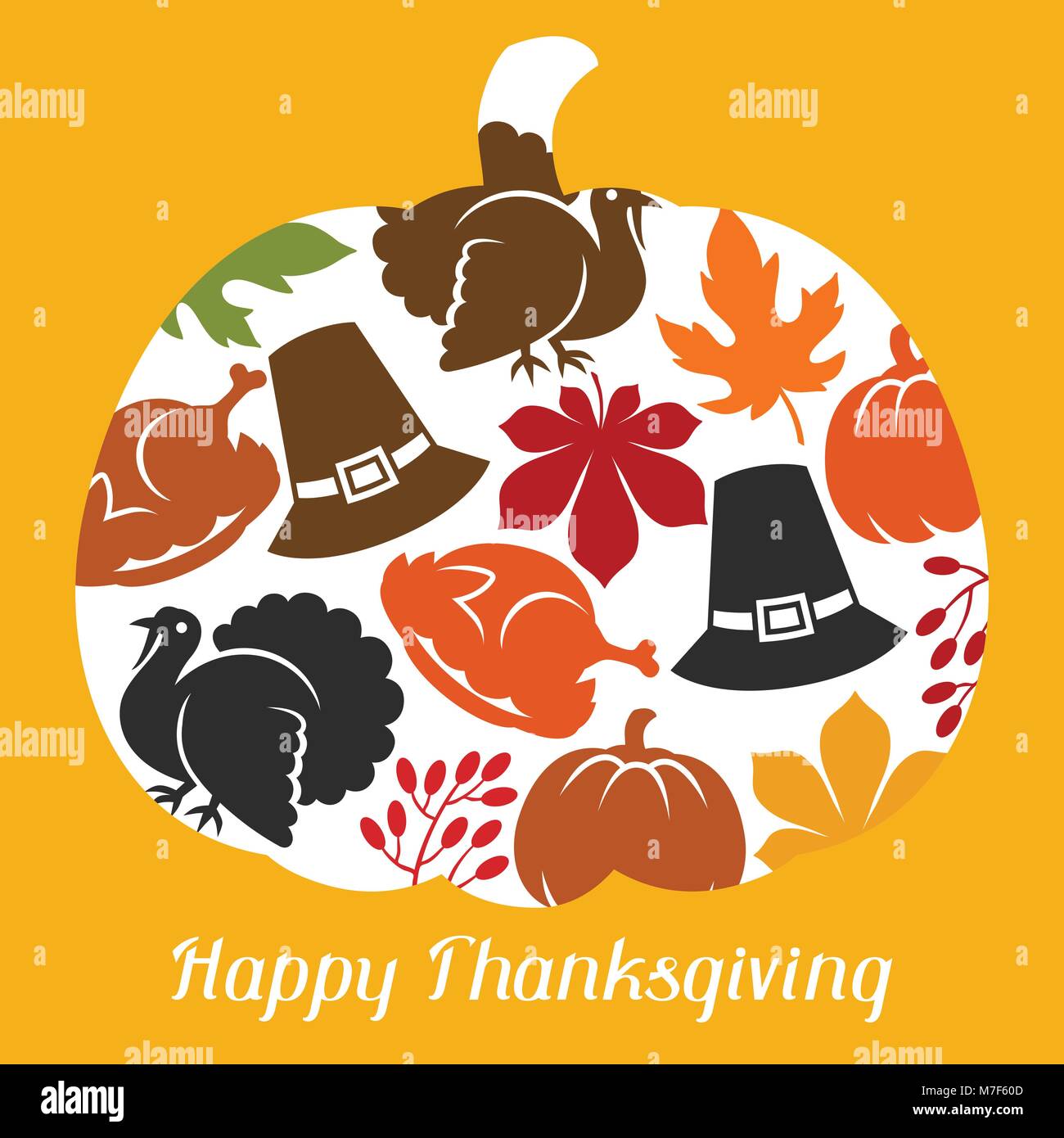 Happy Thanksgiving Day card design with holiday objects Stock Vector ...