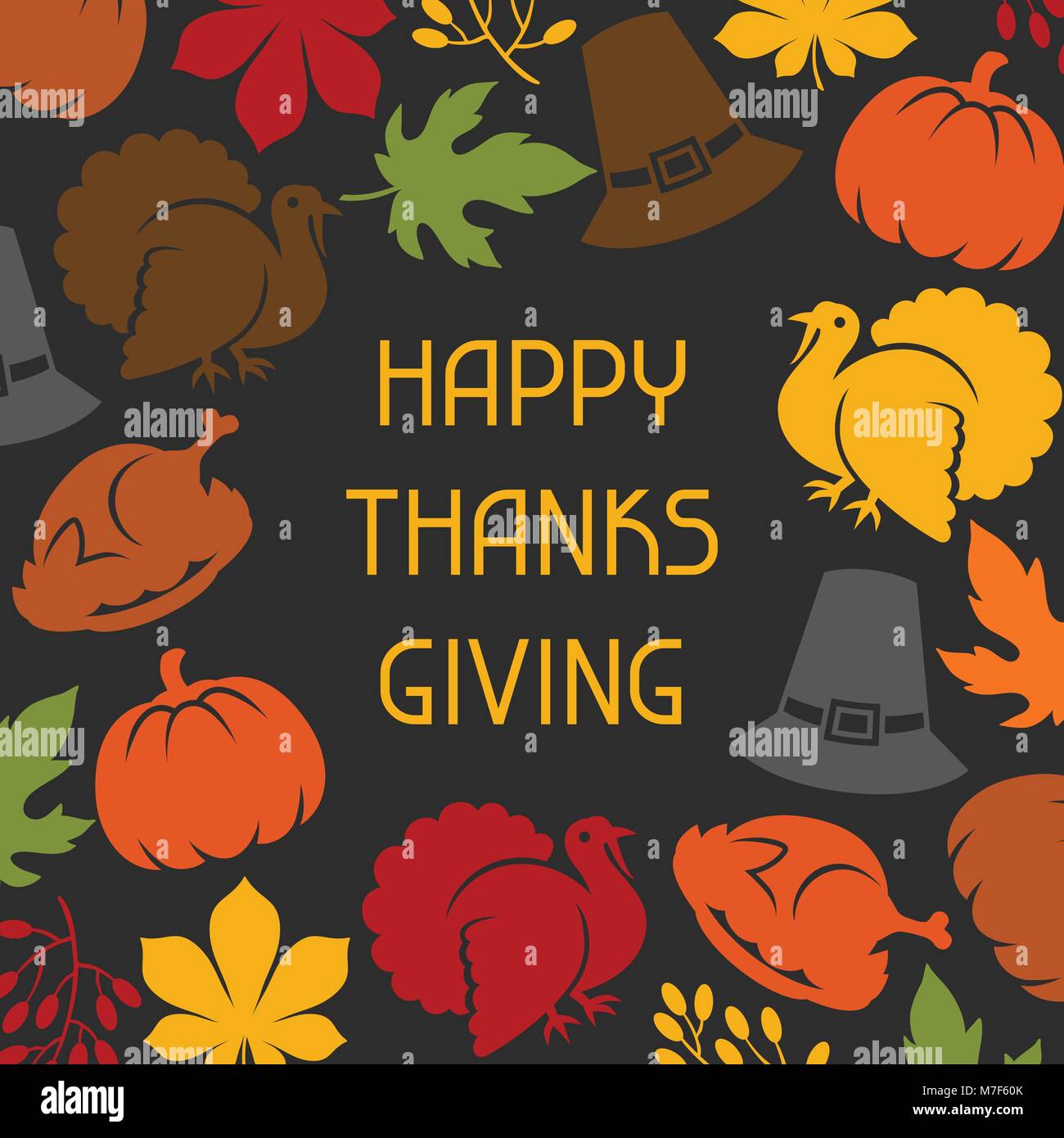 Happy Thanksgiving Day card design with holiday objects Stock Vector ...