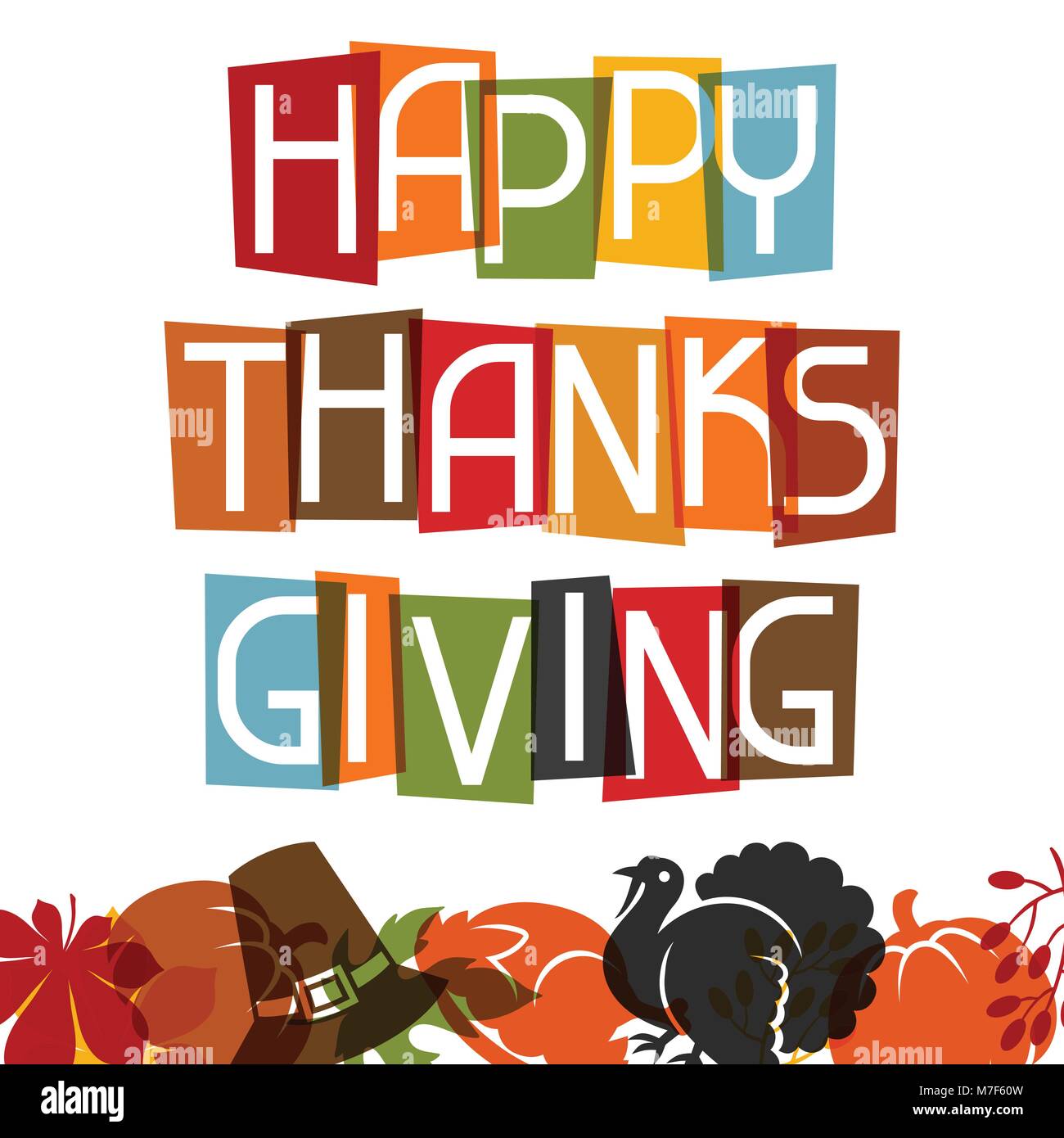 Happy Thanksgiving Day card design with holiday objects Stock Vector ...