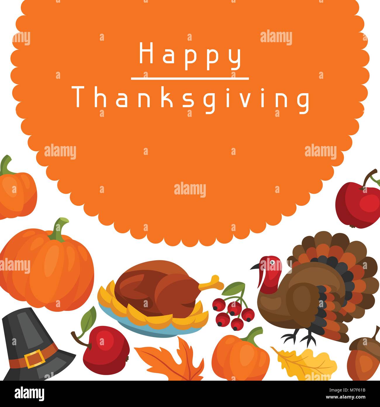 Happy Thanksgiving Day card design with holiday objects Stock Vector ...