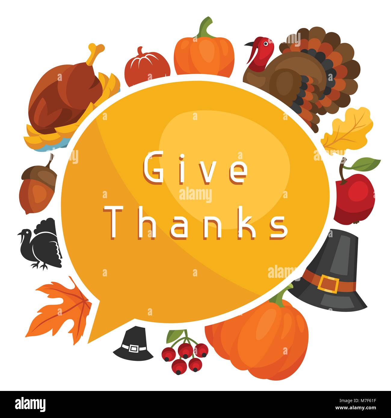 Happy Thanksgiving Day card design with holiday objects Stock Vector ...