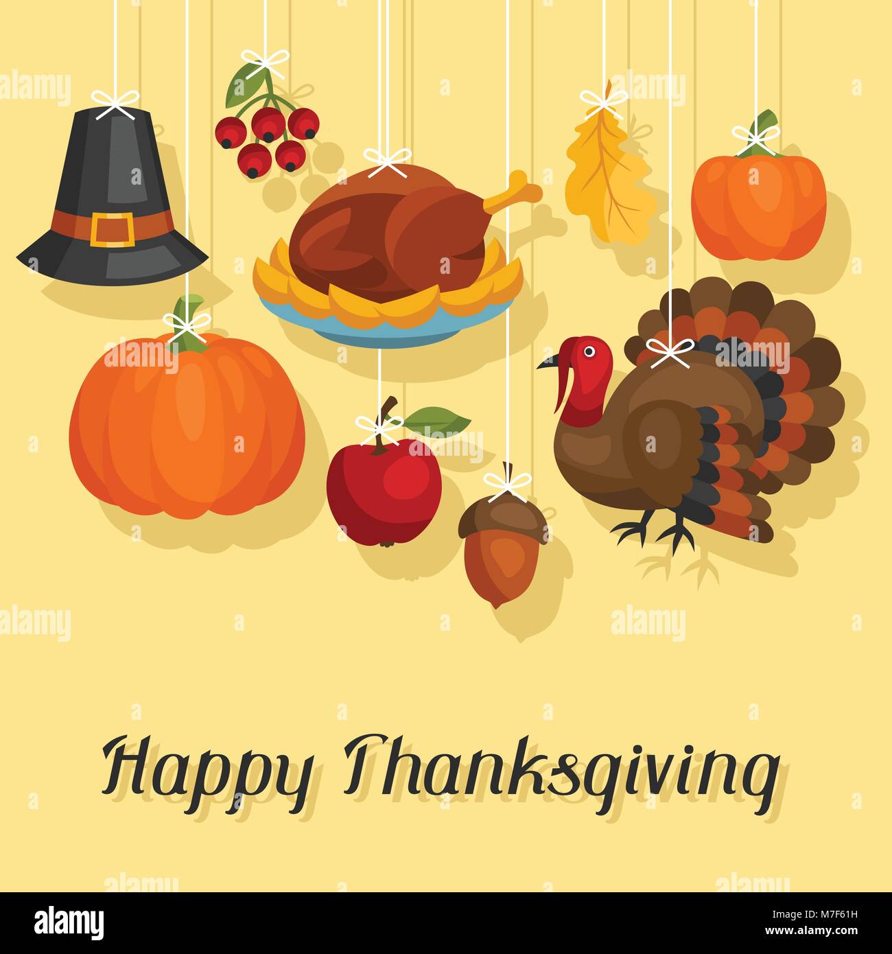Happy Thanksgiving Day card design with holiday objects Stock Vector ...