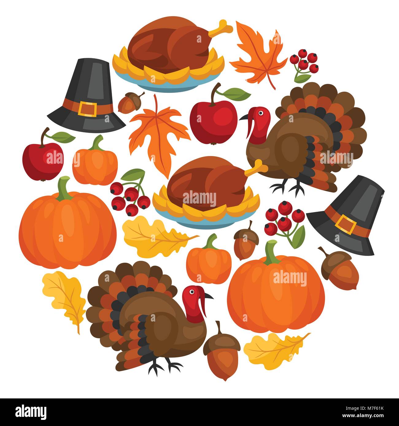 Happy Thanksgiving Day card design with holiday objects Stock Vector ...