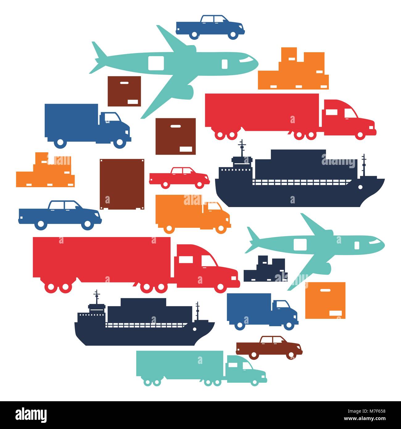 Freight cargo transport icons background in flat design style Stock ...