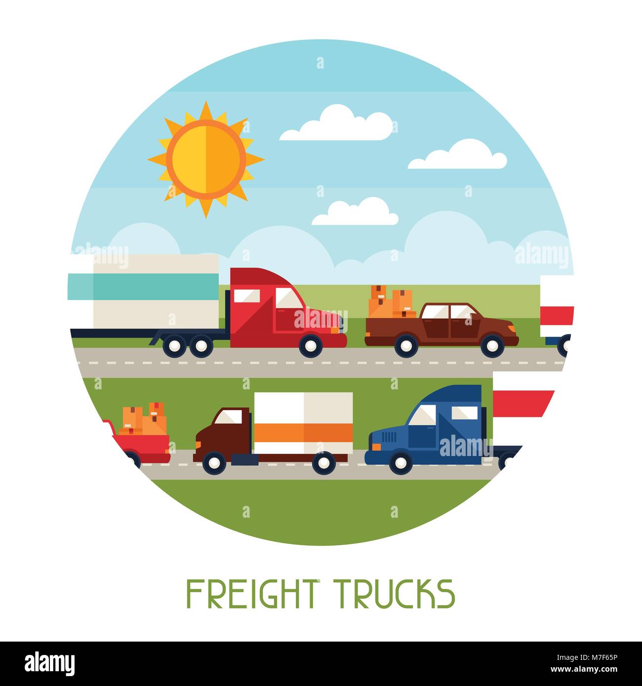 Freight trucks transport background in flat design style Stock Vector ...