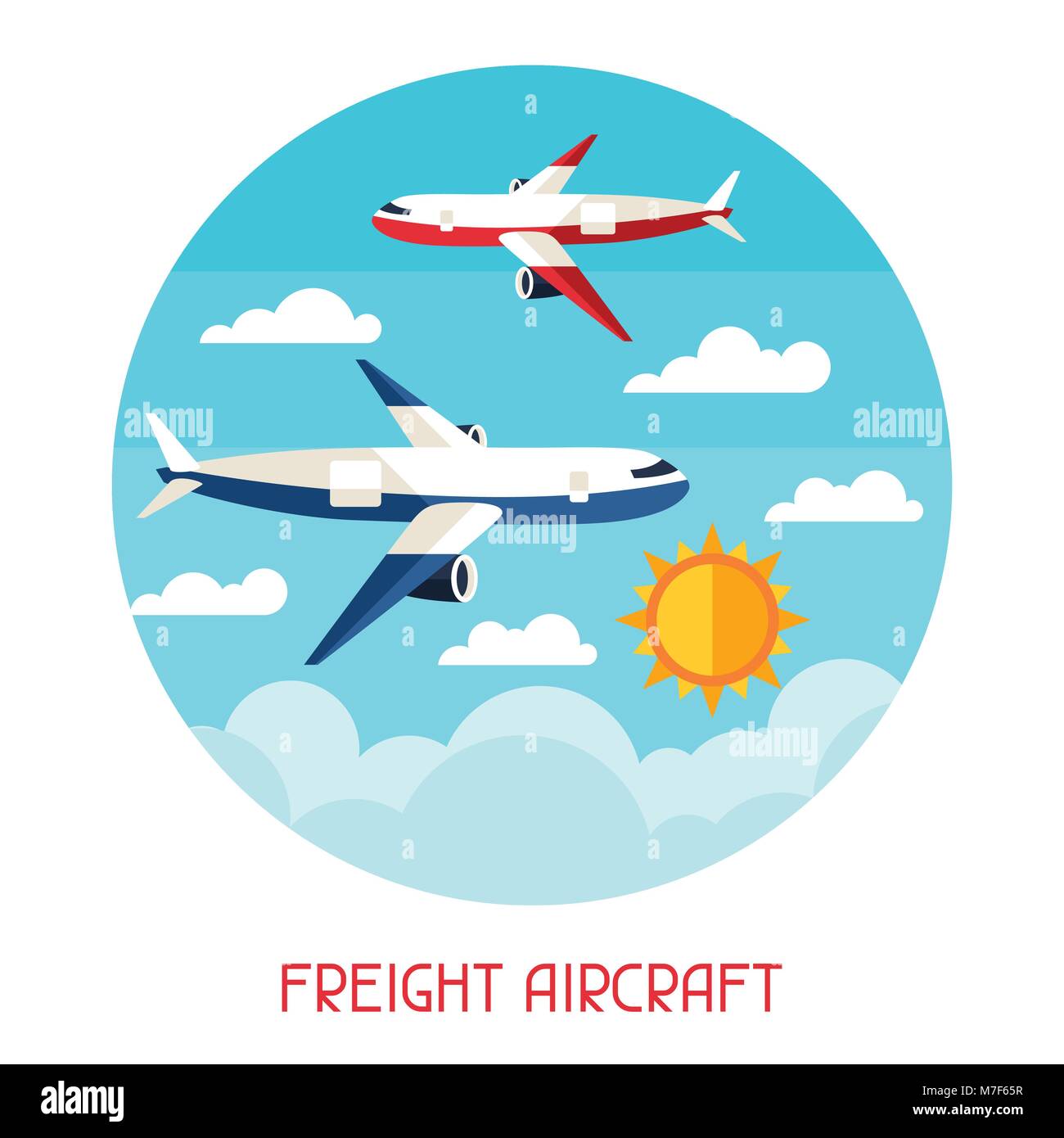 Freight aicraft transport background in flat design style Stock Vector ...