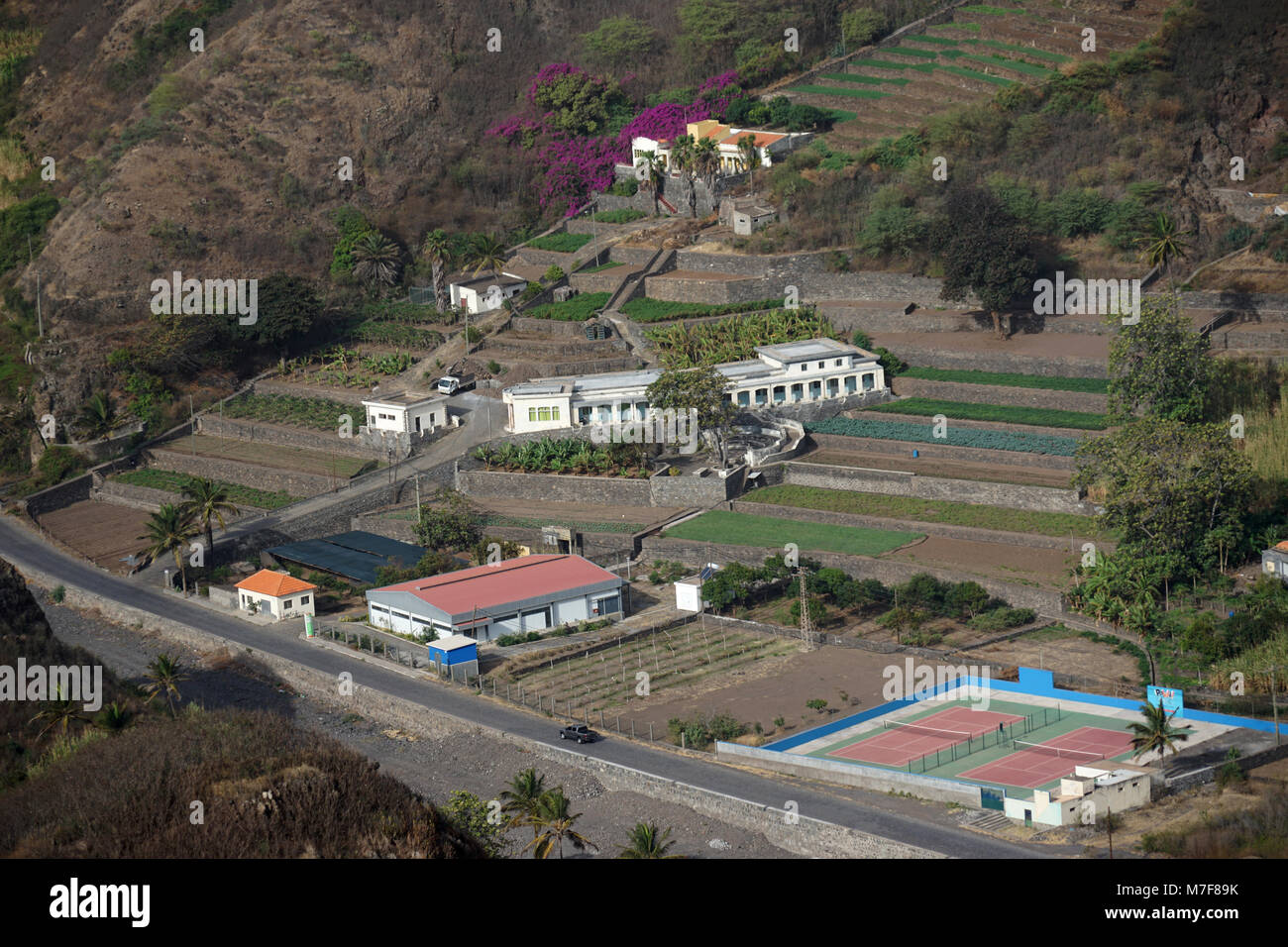 View to the agricultural testing station, Alonso Martinho, Ribeira Grande, Santo Antao, Cape Verde Stock Photo