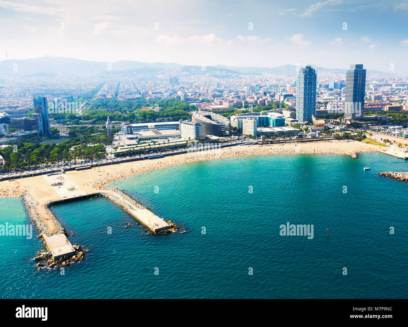 Aerial view barceloneta beach promenade hi-res stock photography and ...