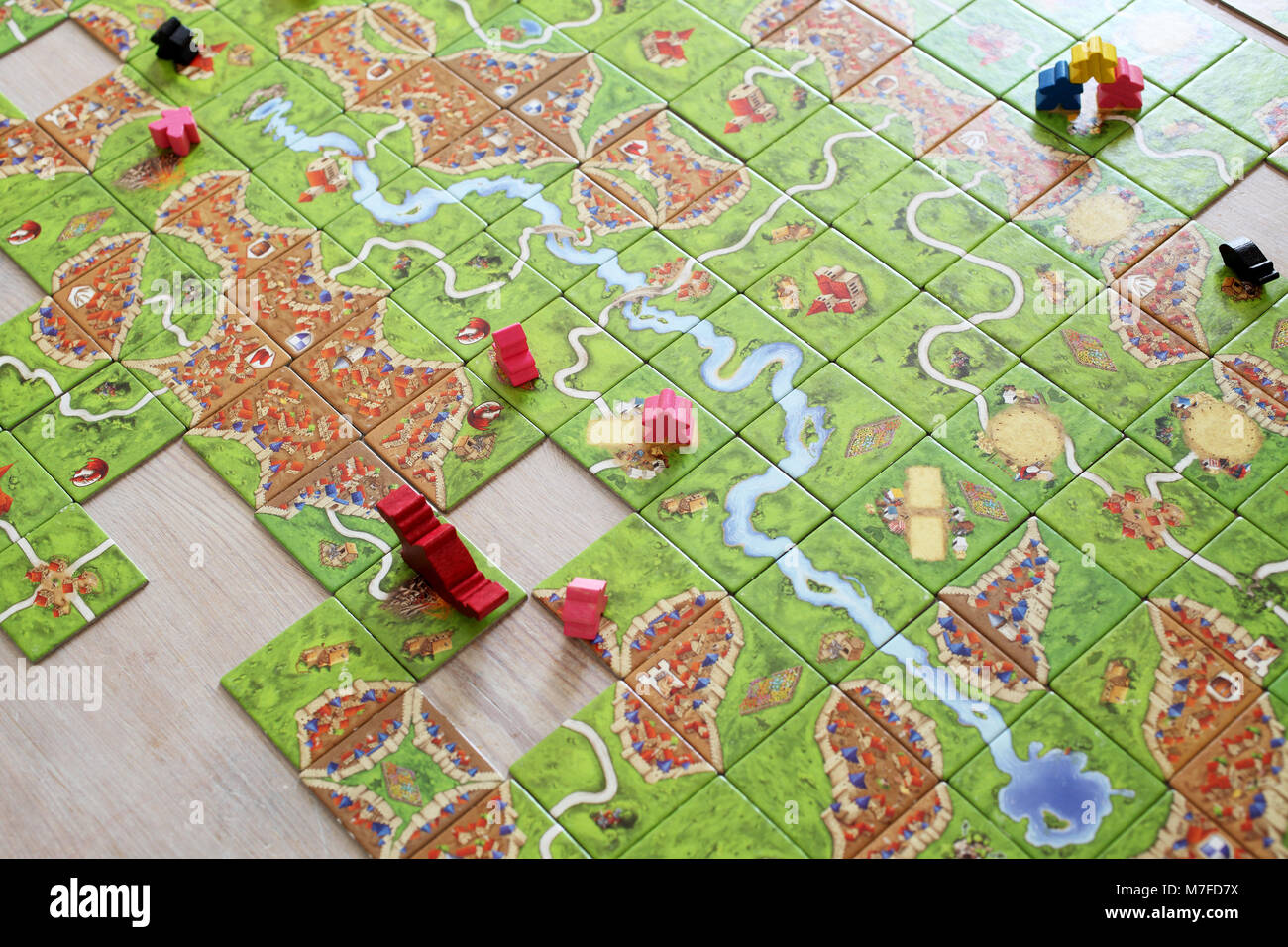 The popular modern board game Carcassonne Stock Photo