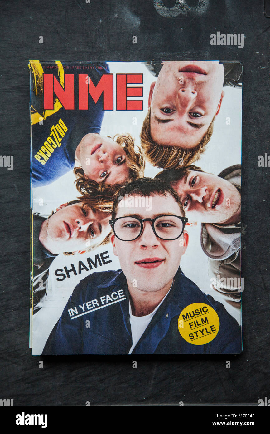 LONDON, UK - March 10th 2018: New Musical express magazine or NME front cover. The last printed edition was published in March 2018 Stock Photo