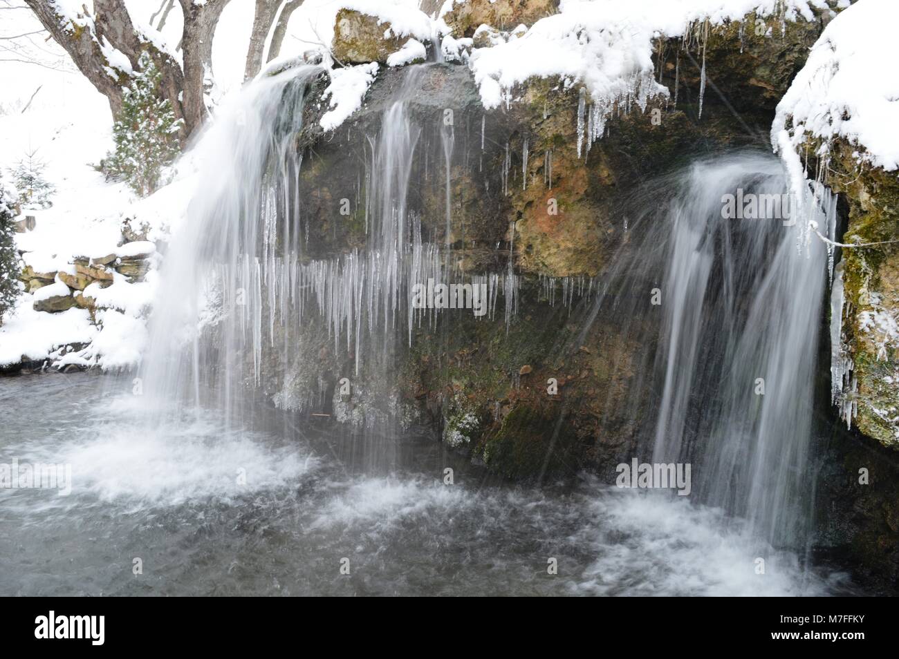 winter landscape of waterfall on the river Stock Photo - Alamy