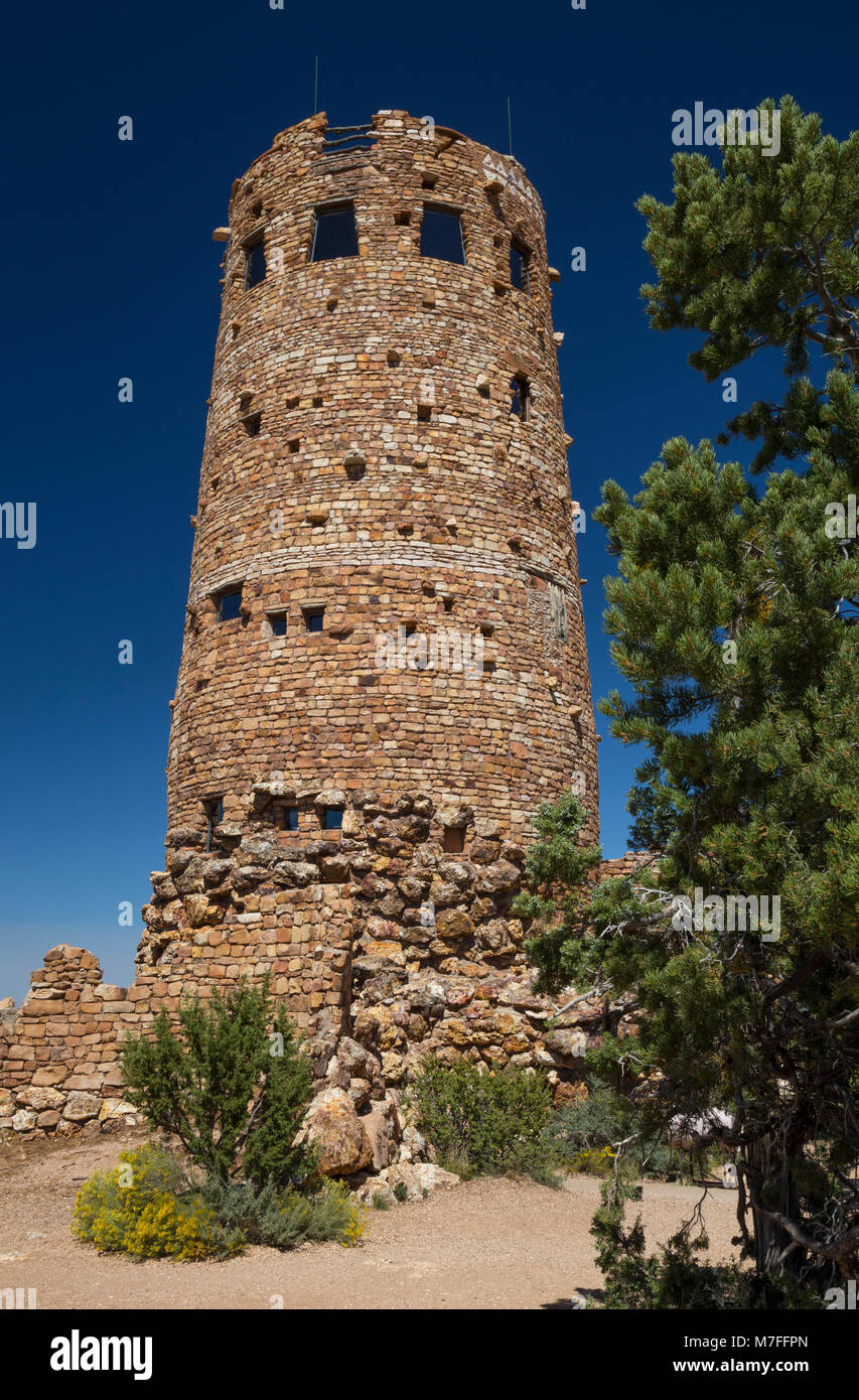 Desert View Watchtower, also known as the Indian Watchtower at Desert View, Grand Canyon South Rim, Arizona, USA Stock Photo