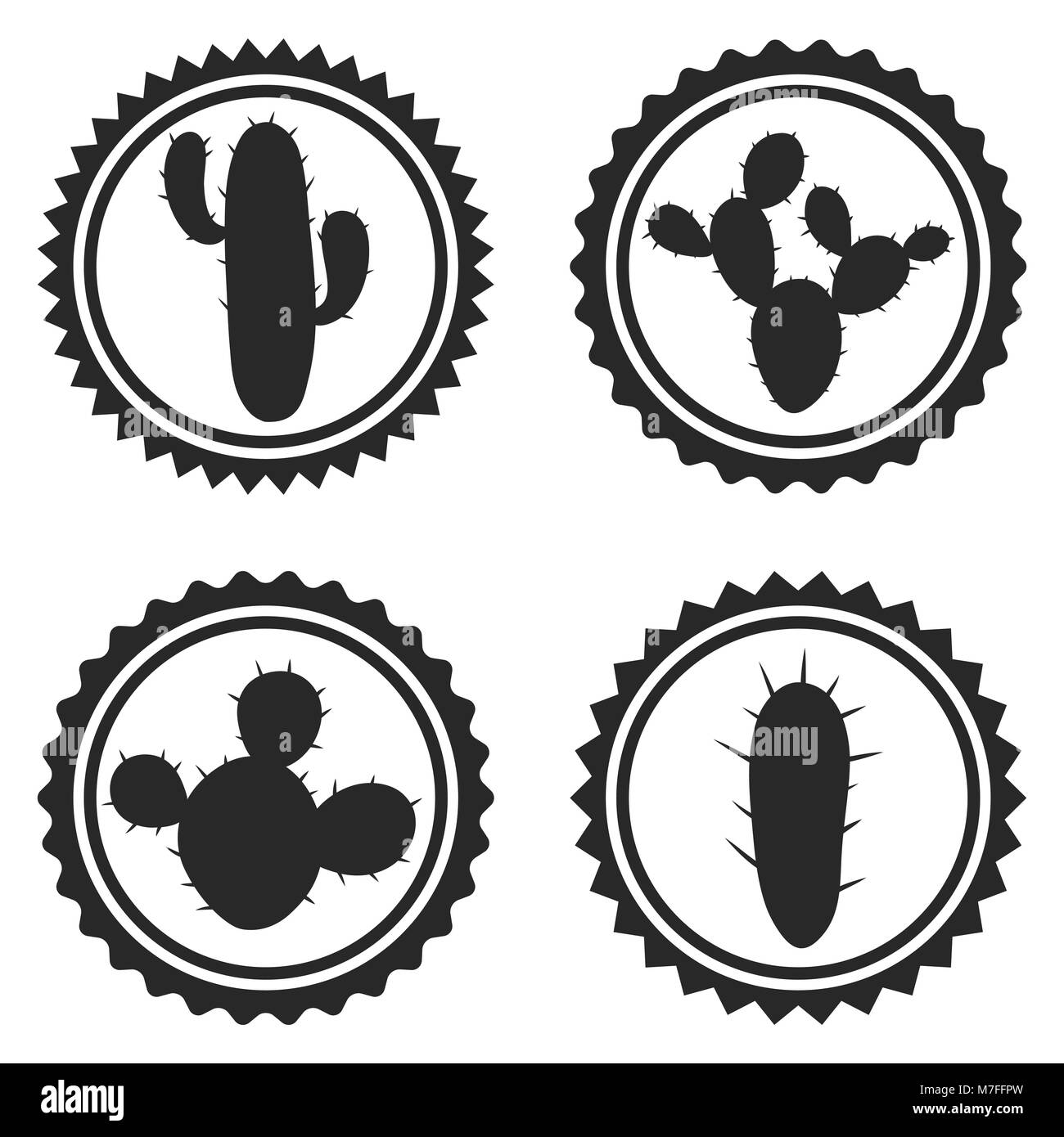 Collection of label and badges with stylized cactuses Stock Vector