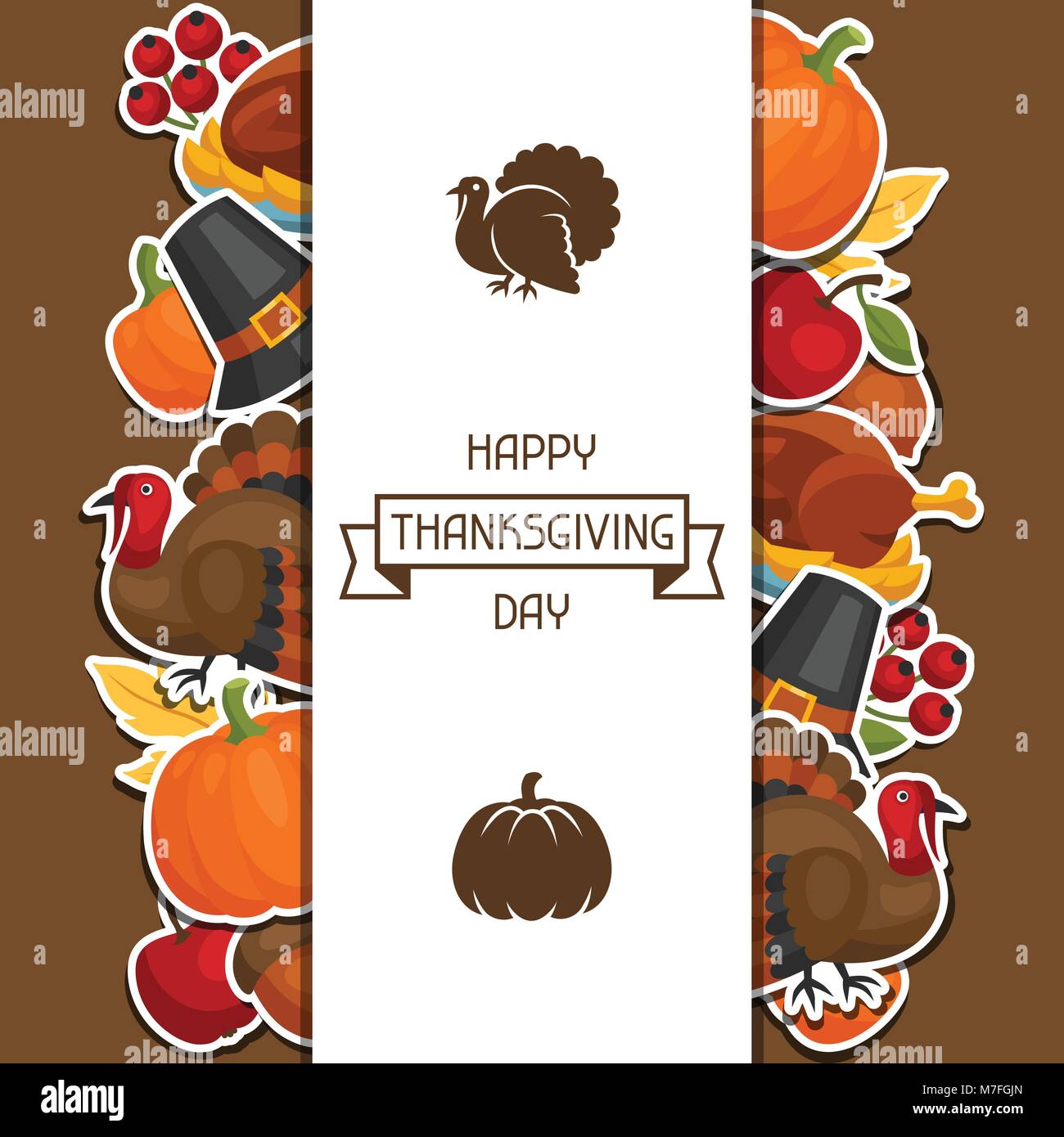 Happy Thanksgiving Day background design with holiday sticker objects ...