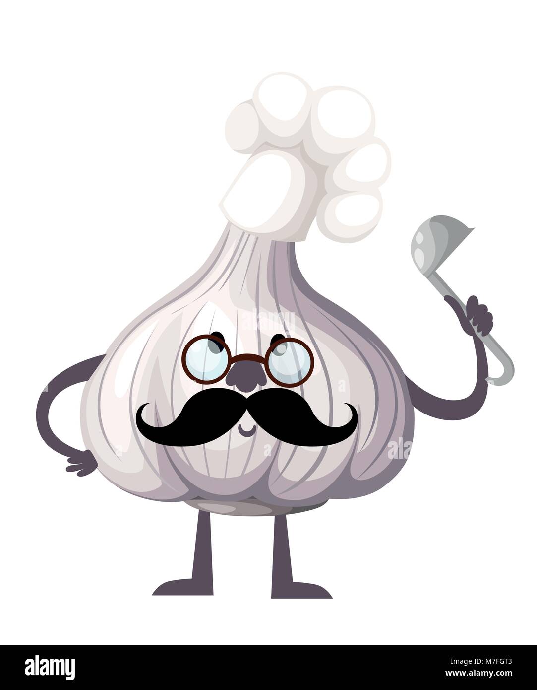 Garlic character design. Garlic mascot holds ladle. The concept of a ...