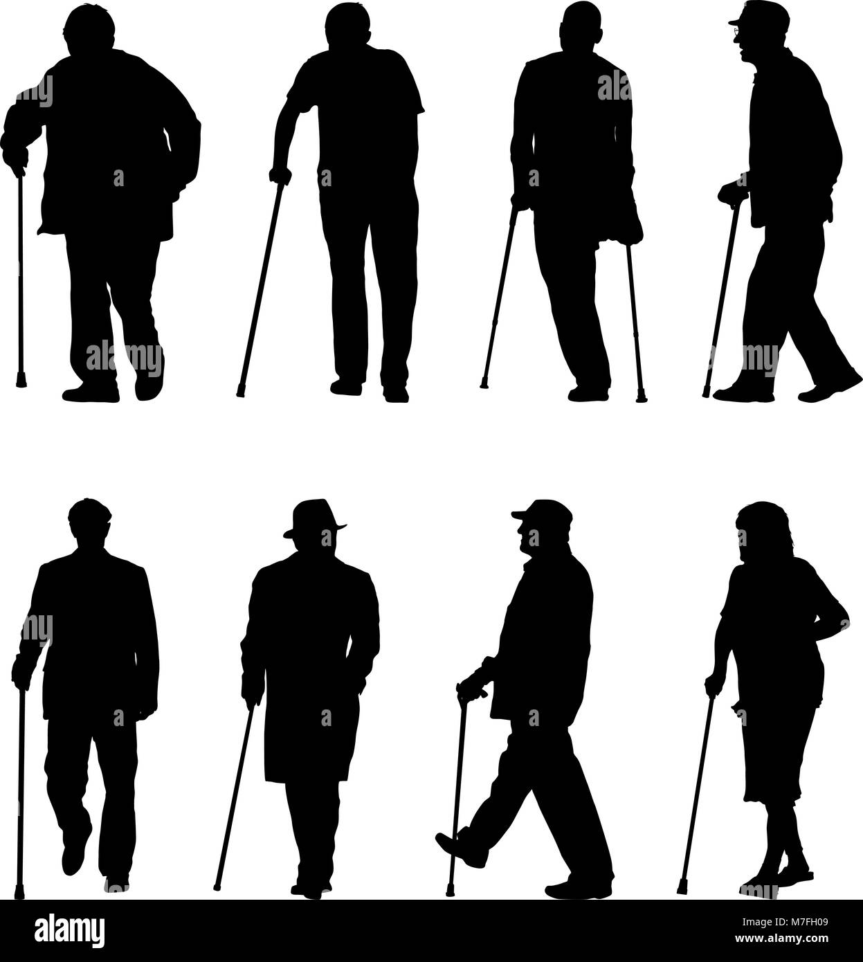 Set silhouette of disabled people on a white background Stock Vector