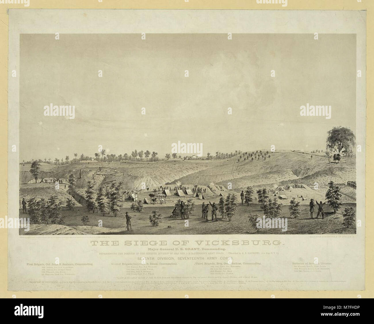 This lithograph depicts the Siege of Vicksburg during the American ...