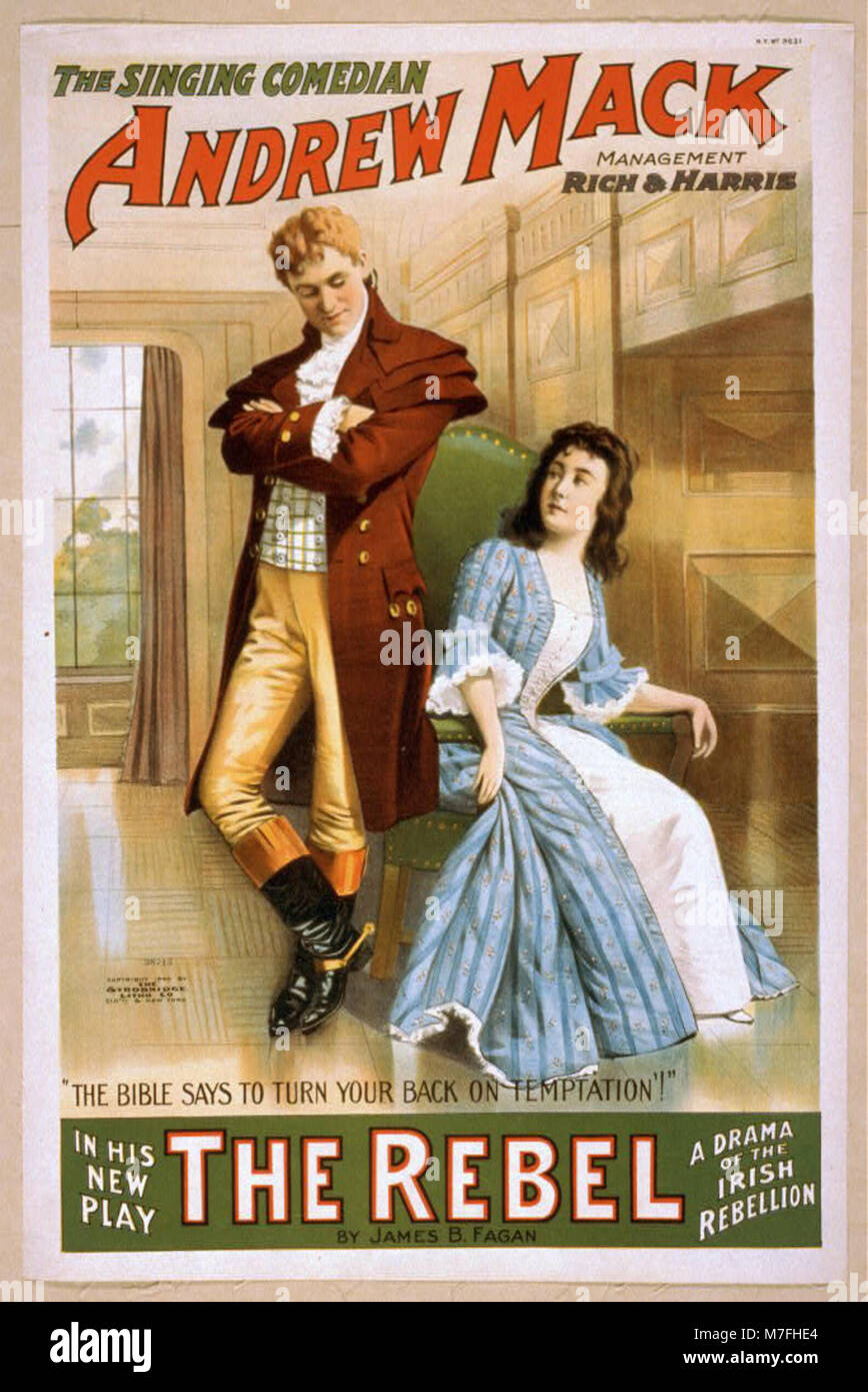 A promotional image for Andrew Mack, the singing comedian, in his new play 'The Rebel,' a drama set around the Irish rebellion, written by James B. Fagen. Stock Photo