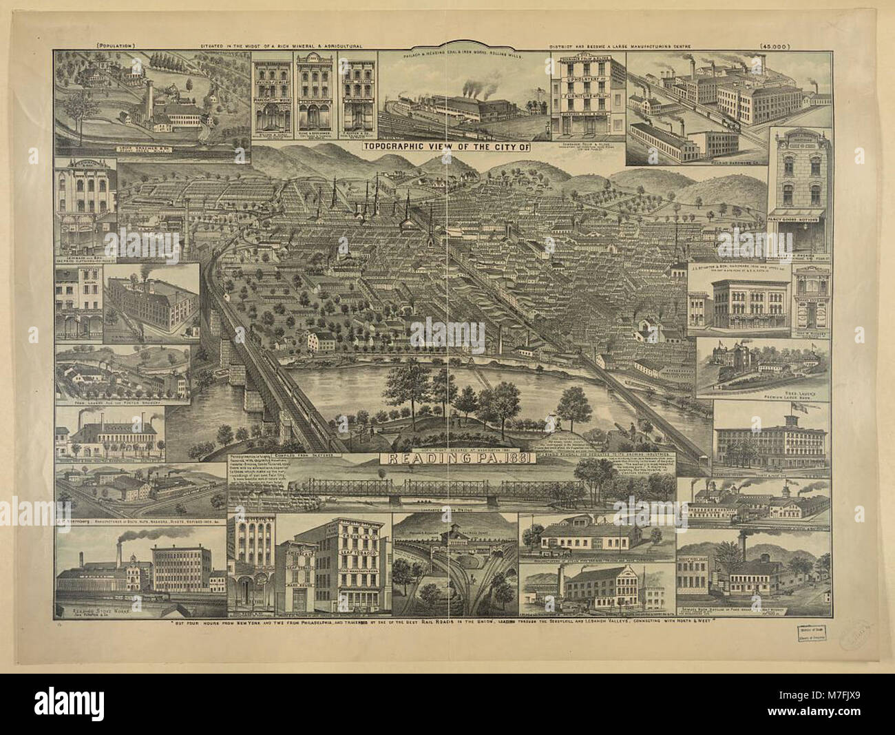 Topographic View Of The City Of Reading Pa 1881 Compiled From