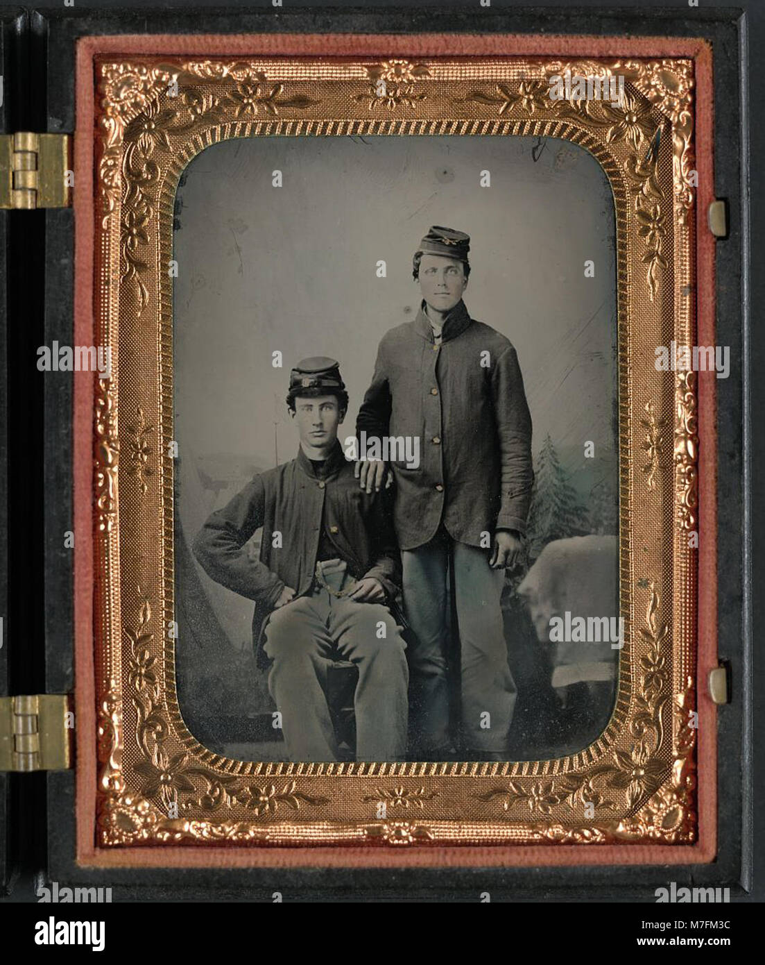A historical photograph depicting two unidentified Union soldiers ...