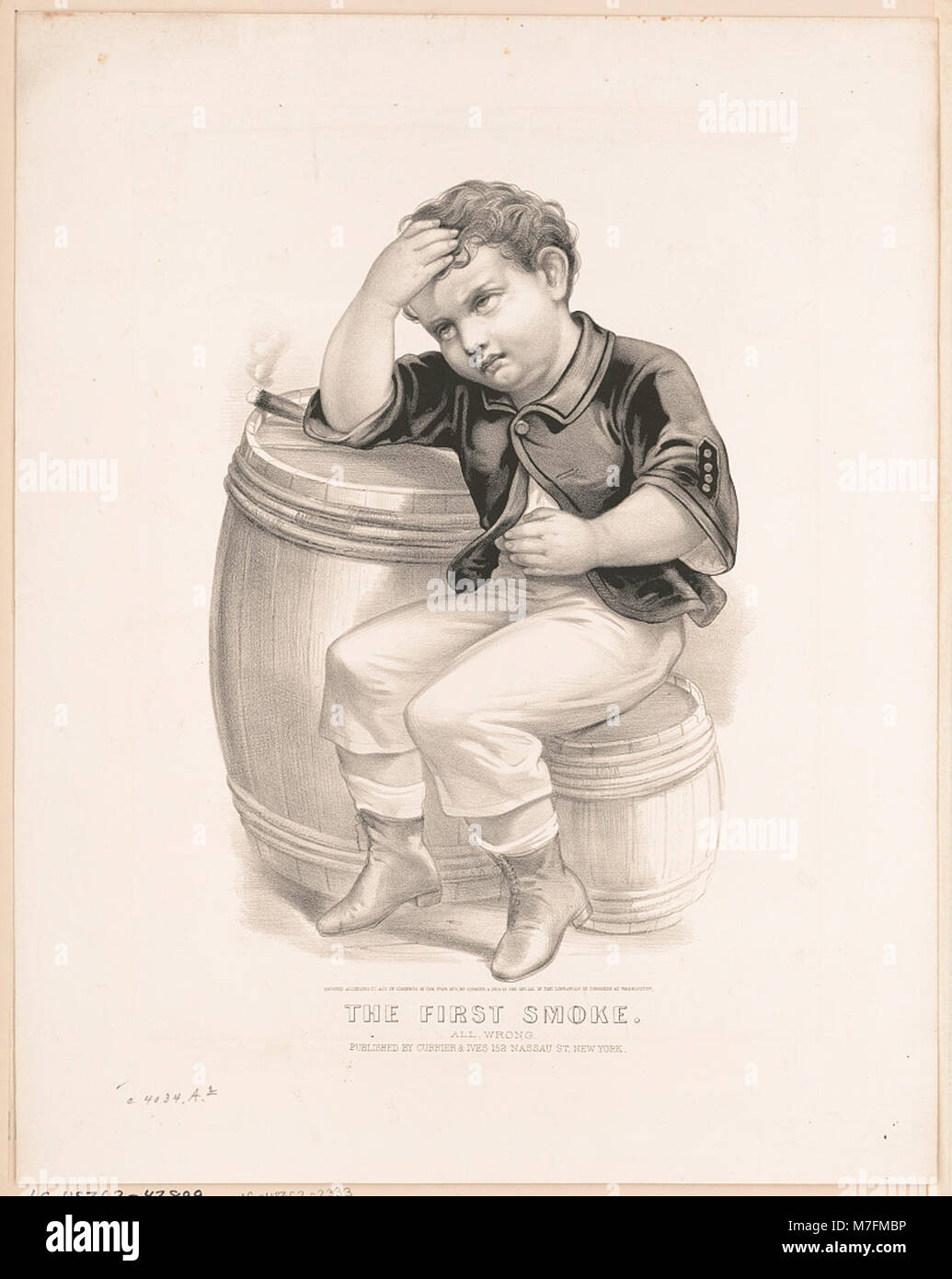A moment captured of an early attempt at smoking, titled 'The first smoke - All wrong', illustrating the beginning of a habit or practice and the errors made during the first attempt. Stock Photo