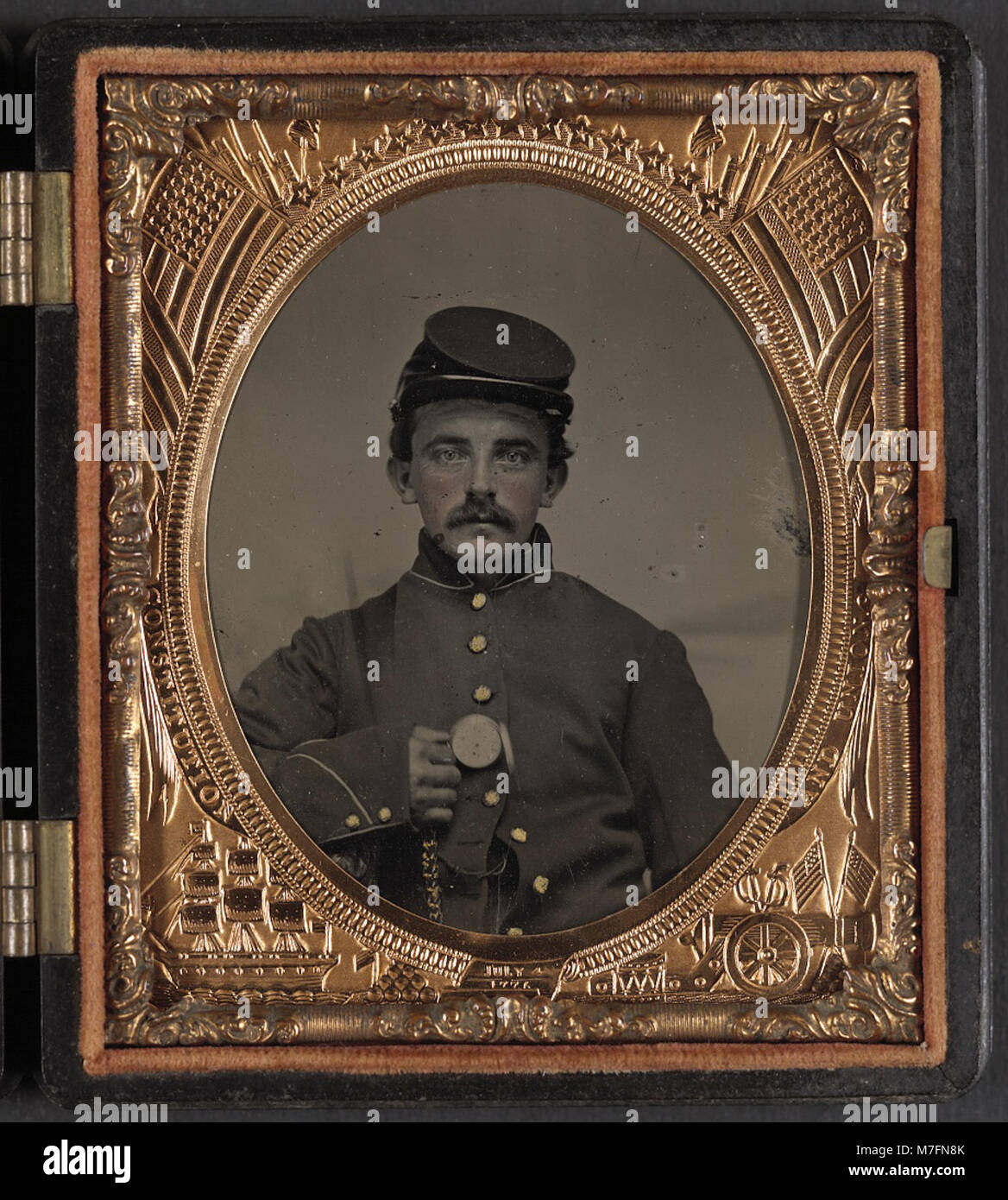 Unidentified soldier possibly Private Florentine Ariosto Jones of Co. A 13th Massachusetts Infantry Regiment in Union uniform with pocket watch LCCN2012649879 Stock Photo Alamy