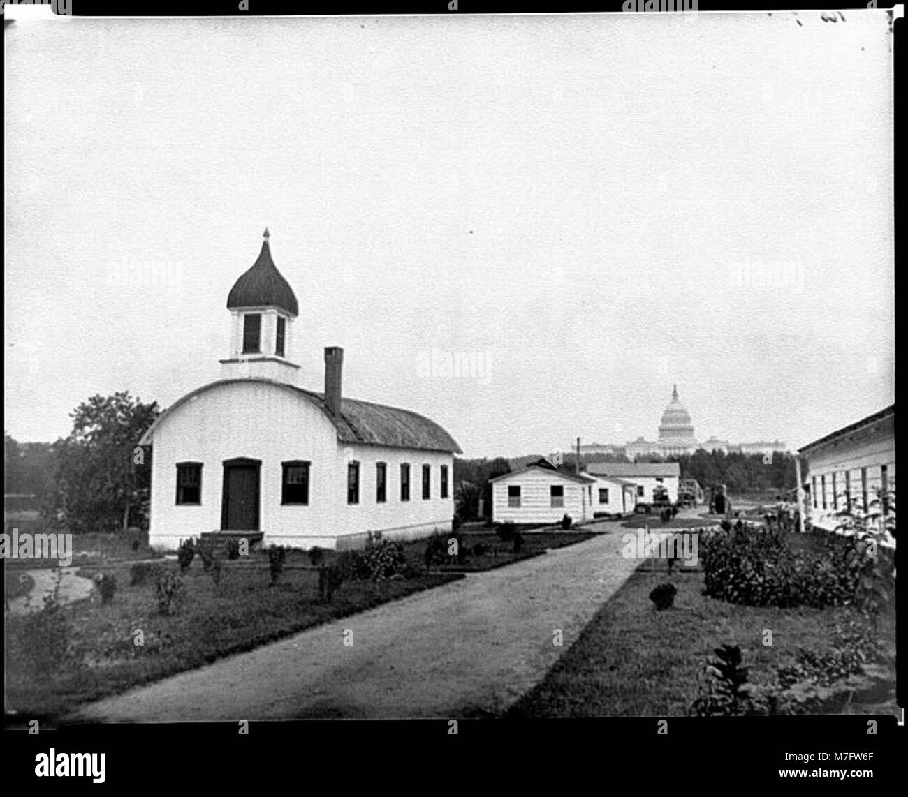 Washington, D.C. Chapel and other buildings of Armory Square Hospital, 6th and B (Independence Ave.) Sts. SW; completed U.S. Capitol in distance LOC cwpb.04314 Stock Photo