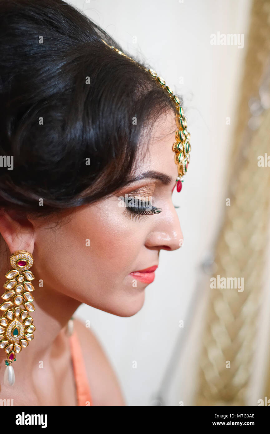 Portrait Of Bride Preparing For Indian Sikh Wedding Stock Photo
