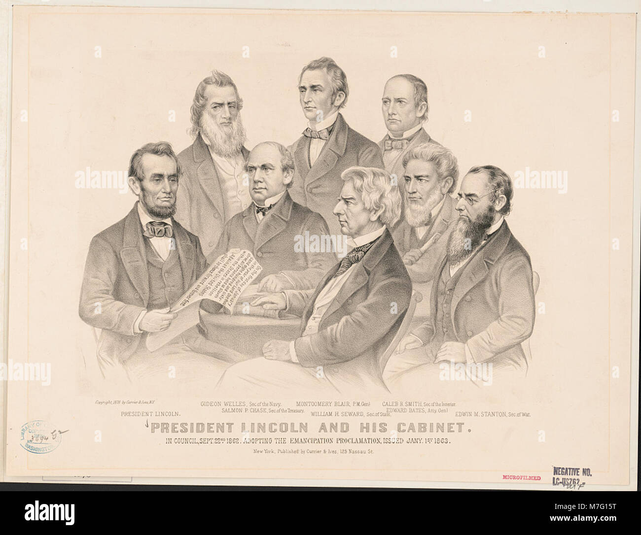 President Lincoln and his cabinet- in council, Sept. 22nd 1862. adopting the Emancipation Proclamation, issued Jany. 1st 1863 LCCN2001702376 Stock Photo