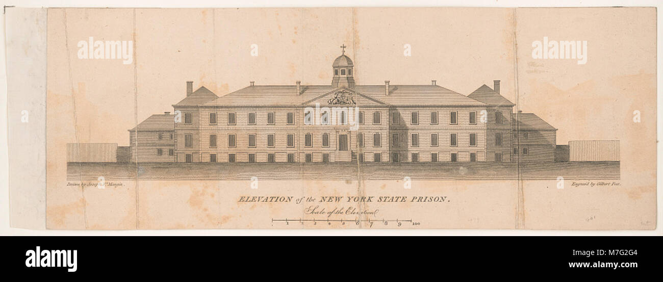 An architectural elevation of the New York state prison showcases the