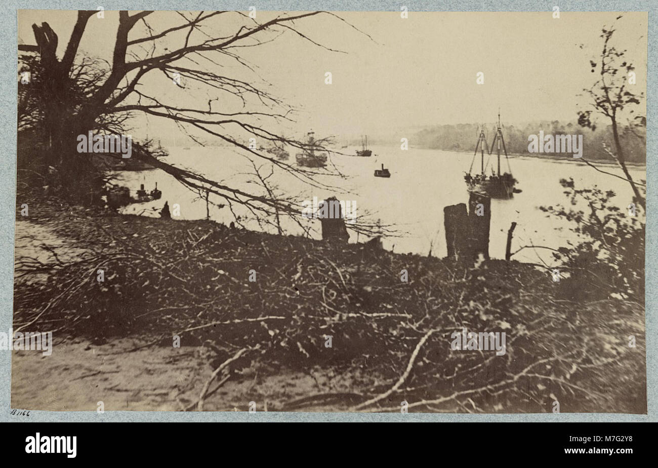 Army transports are shown on the James River in Virginia, near Deep ...