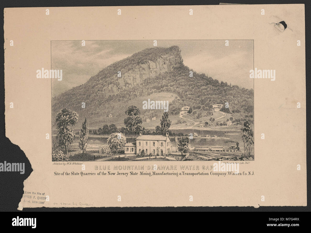 Blue Mountain Delaware water gap. Site of the slate quarries of the New Jersey slate mining, manufacturing & transportation company, Warren Co. N.J. - sketched by W.B. Whitecar ; P.S. Duval LCCN2014645347 Stock Photo