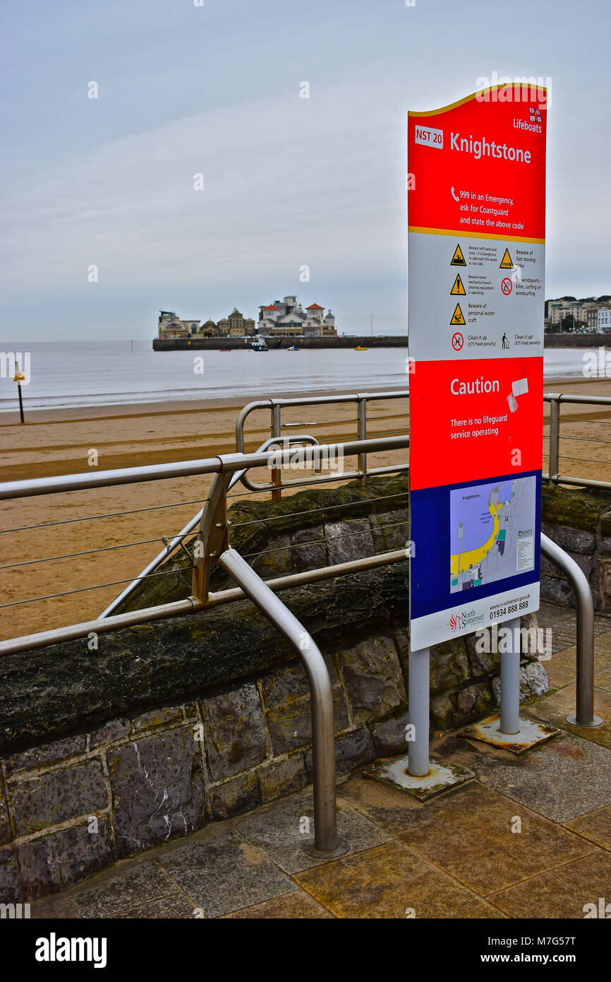 Warning Sign overlooking the beach at WestonsuperMare with the