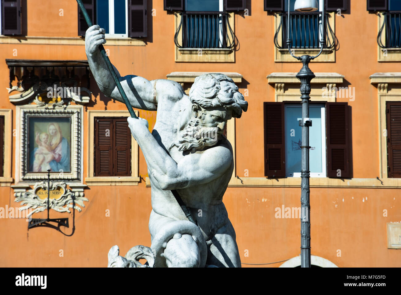 Sculpture of the Fountain of Neptune (Fontana del Nettuno). Navona Square (Piazza Navona) Rome, Italy Stock Photo