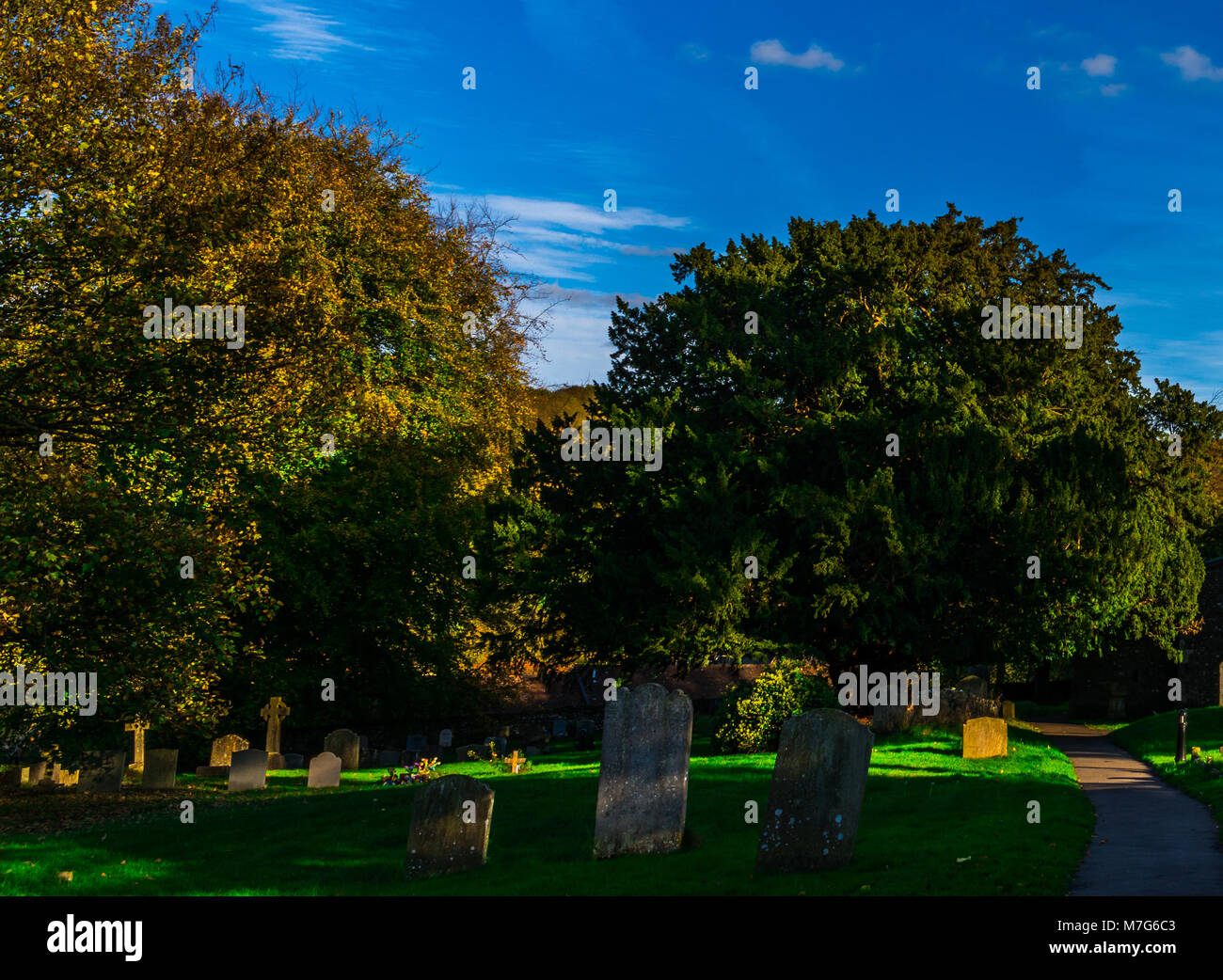 Old Medieval english Cemetery, gravestones, typical old British