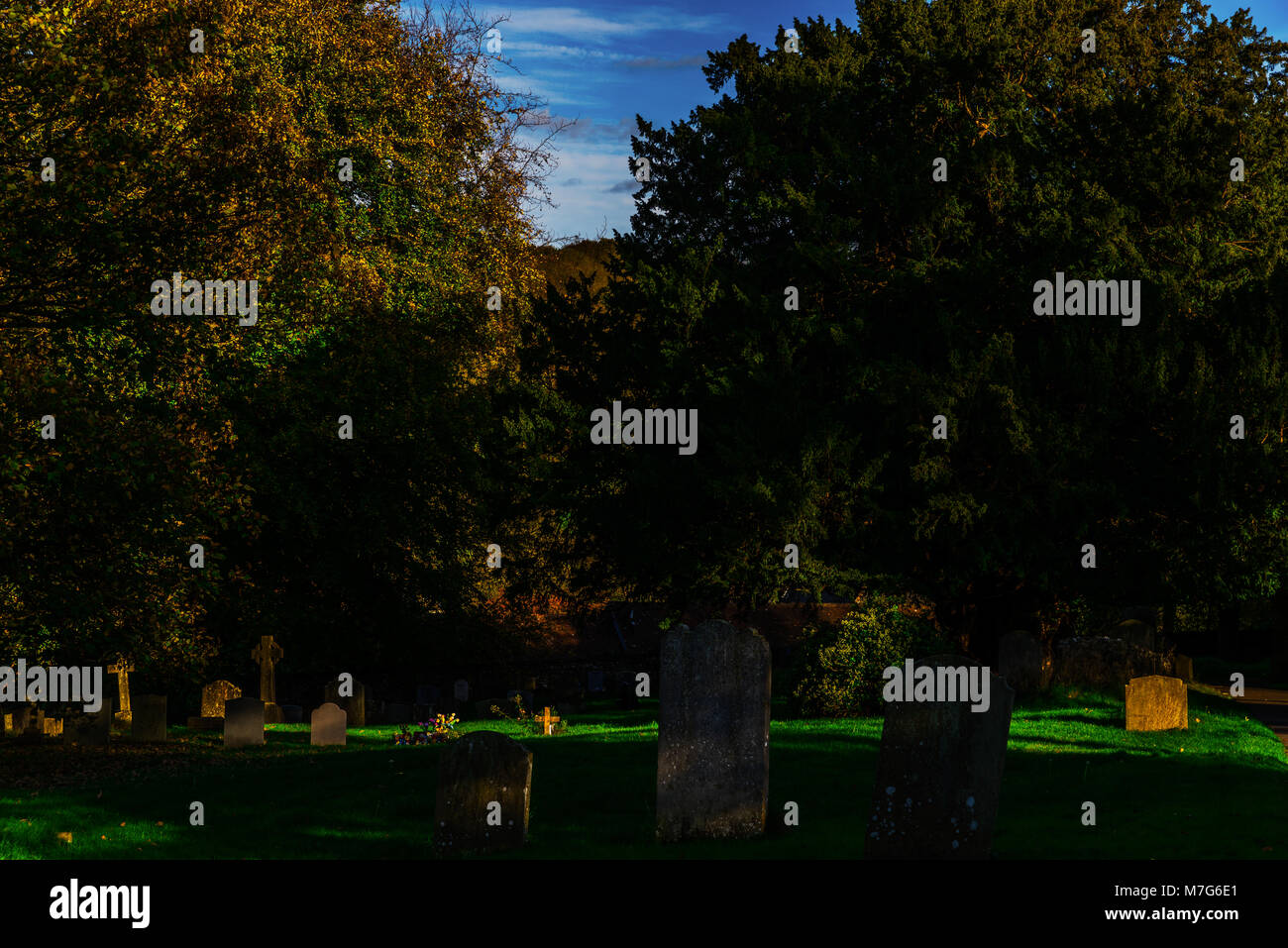 Old Medieval english Cemetery, gravestones, typical old British