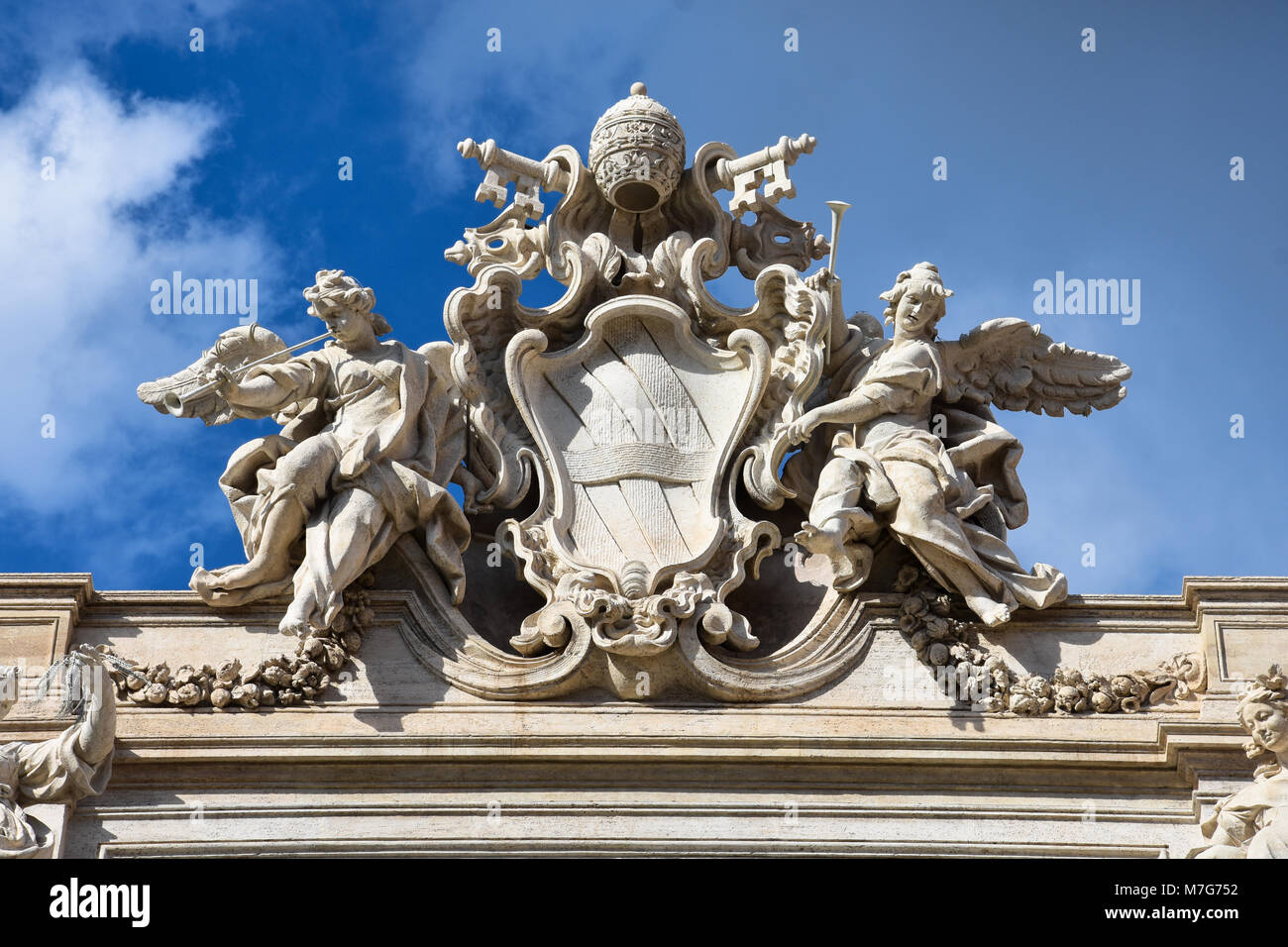 Trevi Fountain papal coat of arms (Fontana di Trevi). Rome, Italy Stock