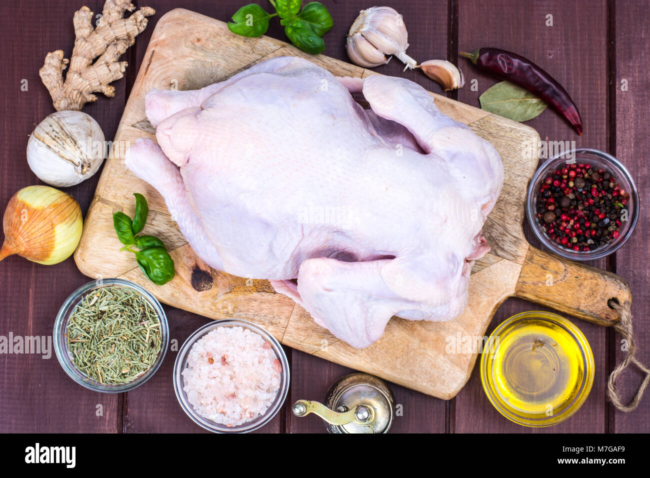 Chicken whole carcass with spices for cooking dishes Stock Photo Alamy