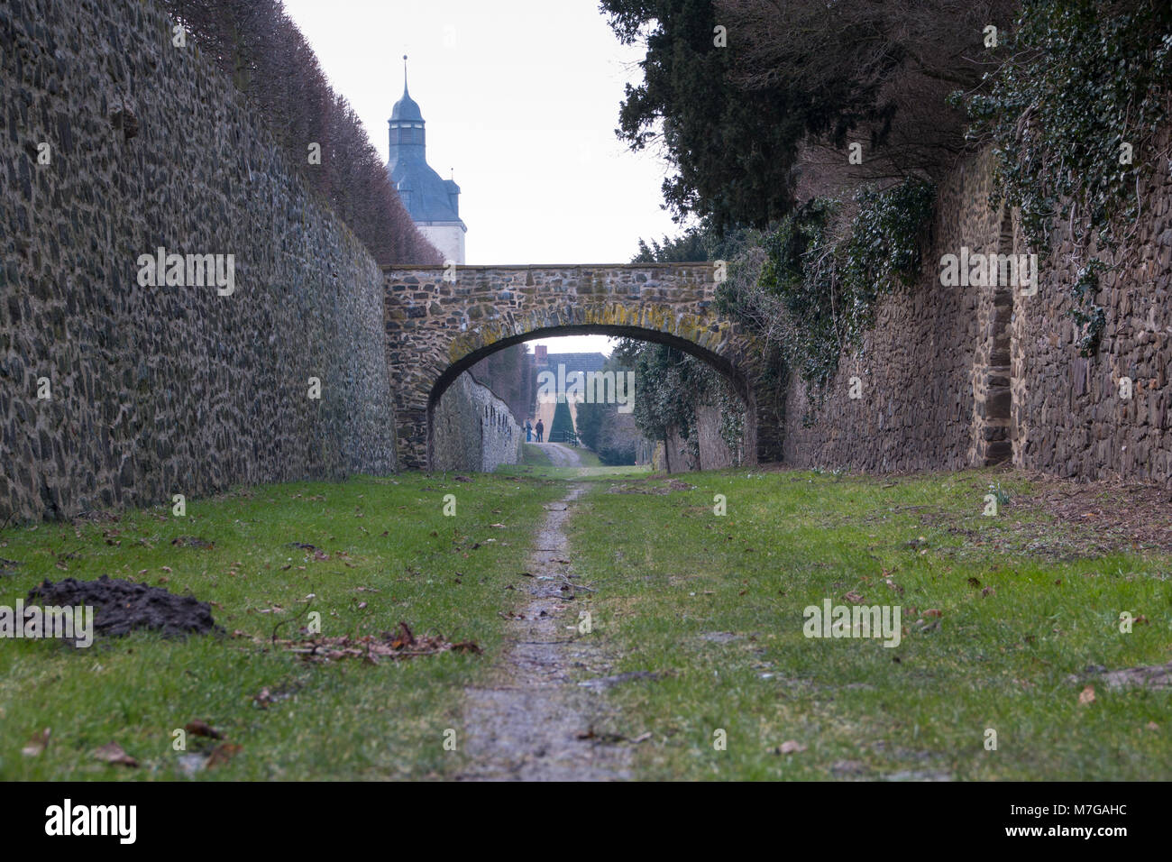 Hundisburg, Germany - March 10,2018: View into the moat of Hundisburg Castle in Saxony-Anhalt, Germany. Stock Photo