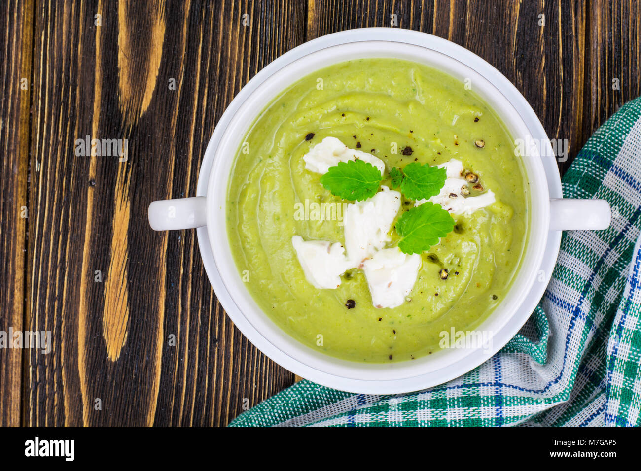 Vegetarian menu. Soup cream from broccoli Stock Photo
