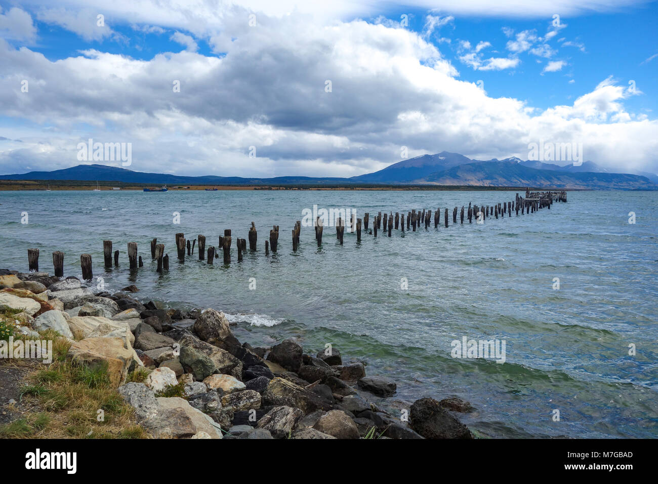 The Old Pier (Muelle Historico) in Almirante Montt Gulf in Patagonia